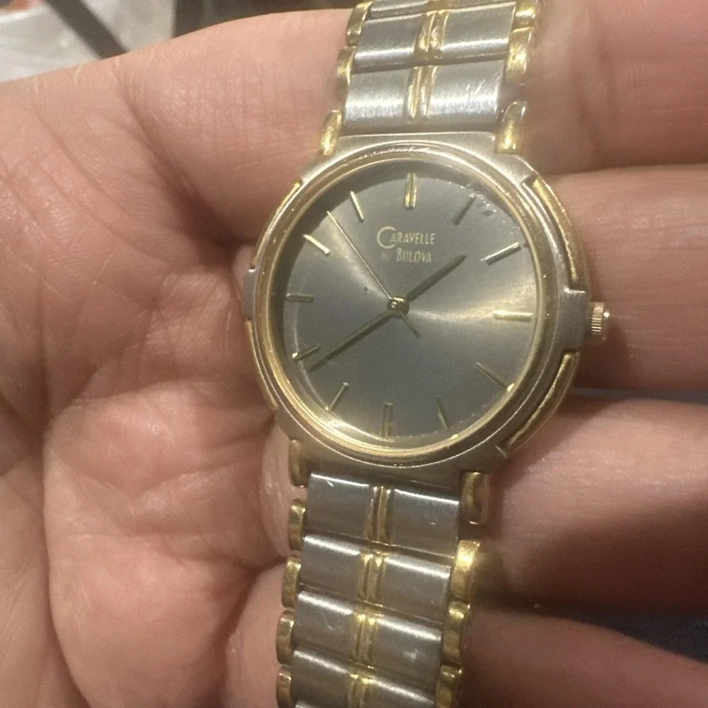 Works VTG Caravelle By Bulova Quartz Date Two-Tone Unisex Watch New Battery 33mm